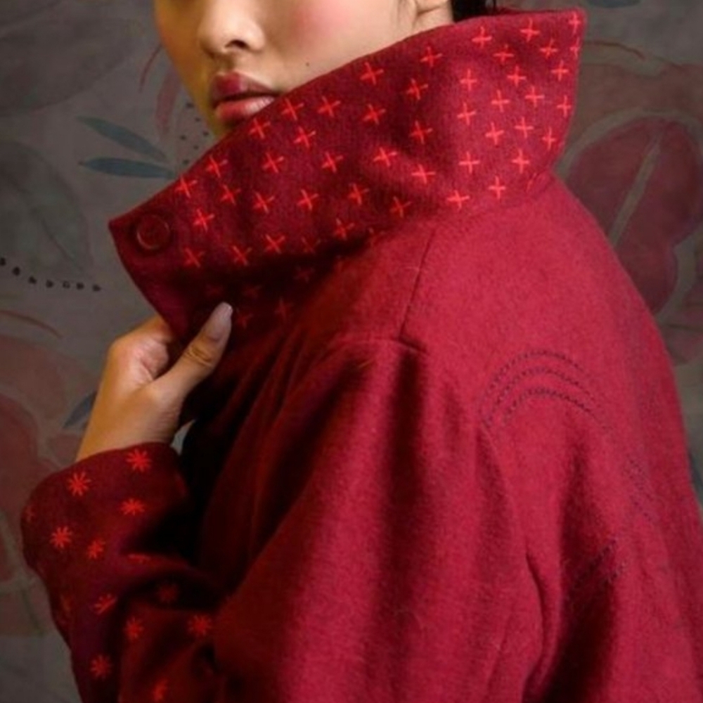 Gudrun Sjoden embroidered red wool duster coat - Picture 4 of 6